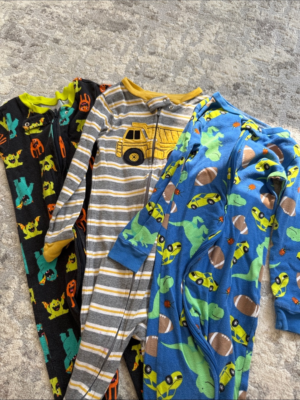Carter's 3  Print Zip Pajama Monsters, Trucks and Dinosaurs